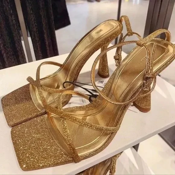 Zara Shoes Zarastrappy Glittery Heeled Sandals Poshmark